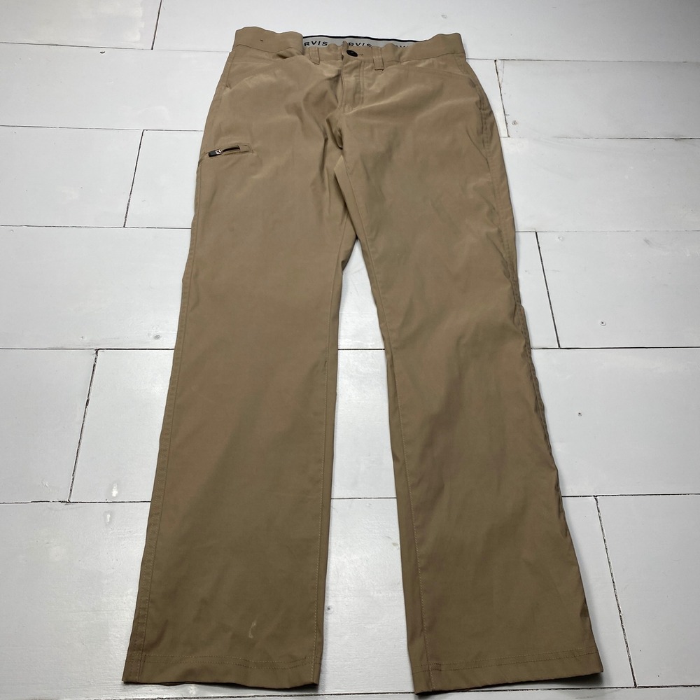 Orvis Tech Pants Mens 32x32 Khaki Tan Stretch Water Repellent Hiking Travel